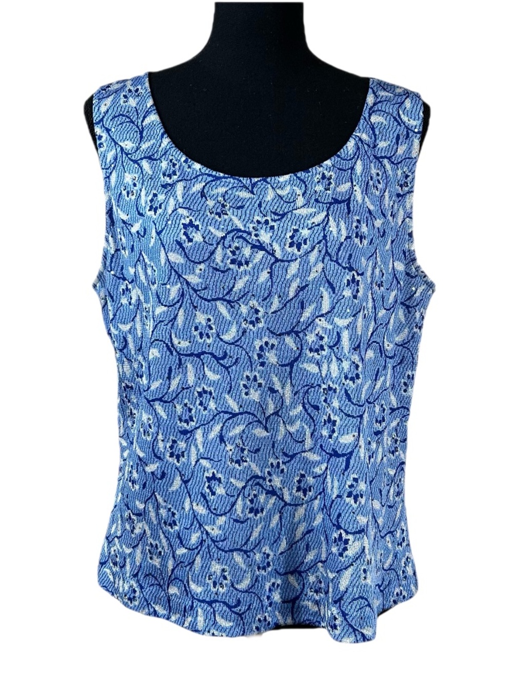 St. John Collection Blue Floral Sleeveless Shell Top Size L